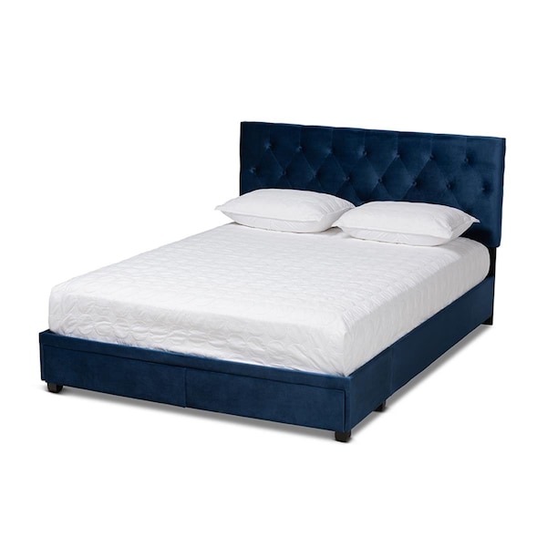 Baxton Studio Baxton Studio Caronia-Navy-Queen Caronia Modern & Contemporary Navy Blue Velvet Fabric Upholstered 2-Drawer Queen Size Platform Storage Bed Caronia-Navy-Queen - main